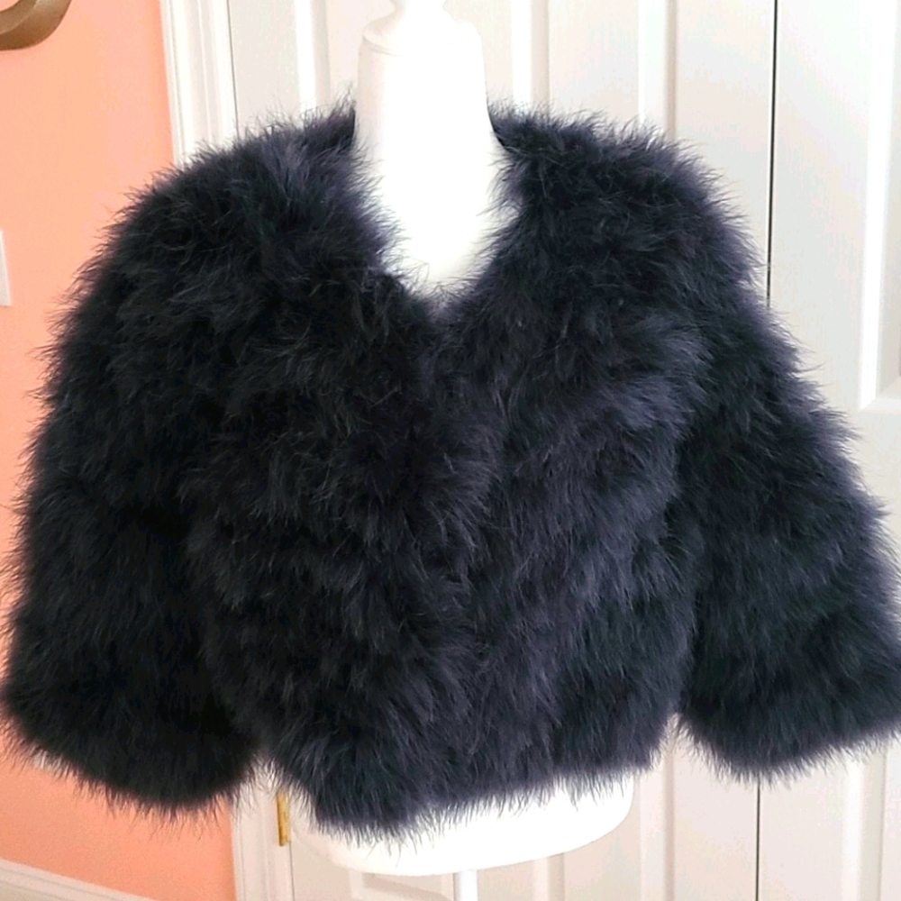 JOCELYN navy blue feather crop jacket